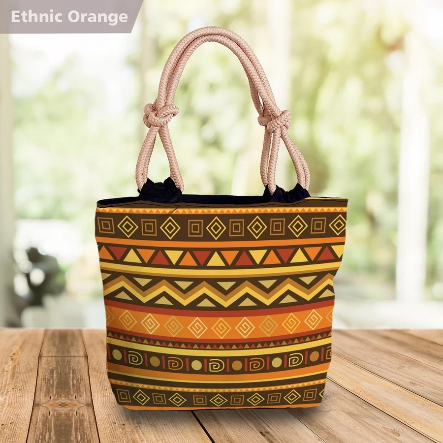 Bolso de mano con estampado batik, motivo étnico, tribal, tropical, floral, flor naranja
