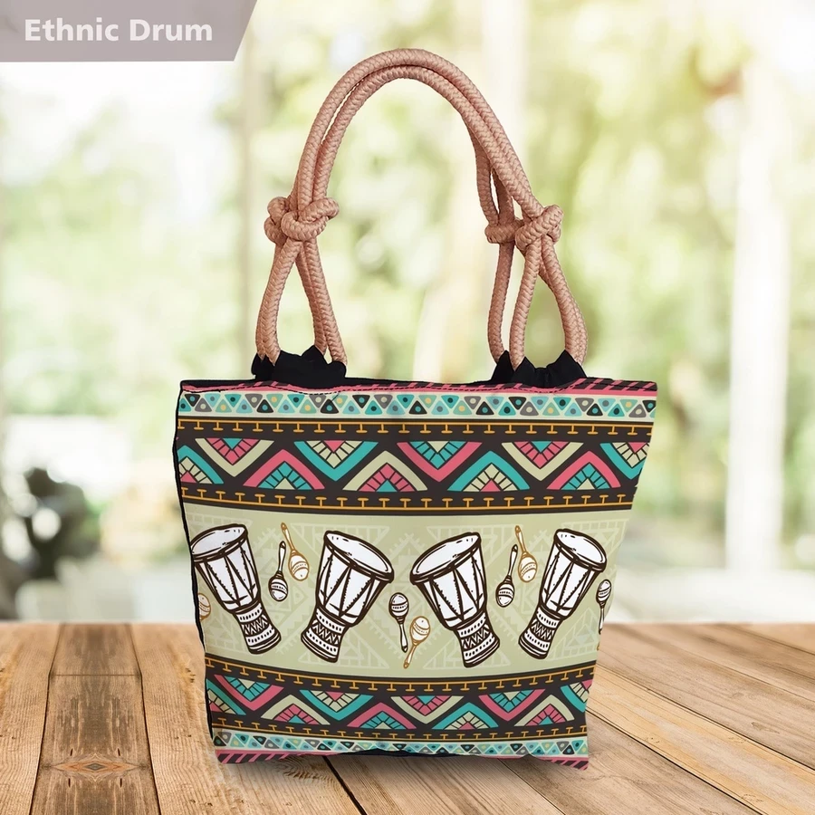 Bolso de mano con estampado batik, motivo étnico, tribal, tropical, floral, flor, tambor étnico