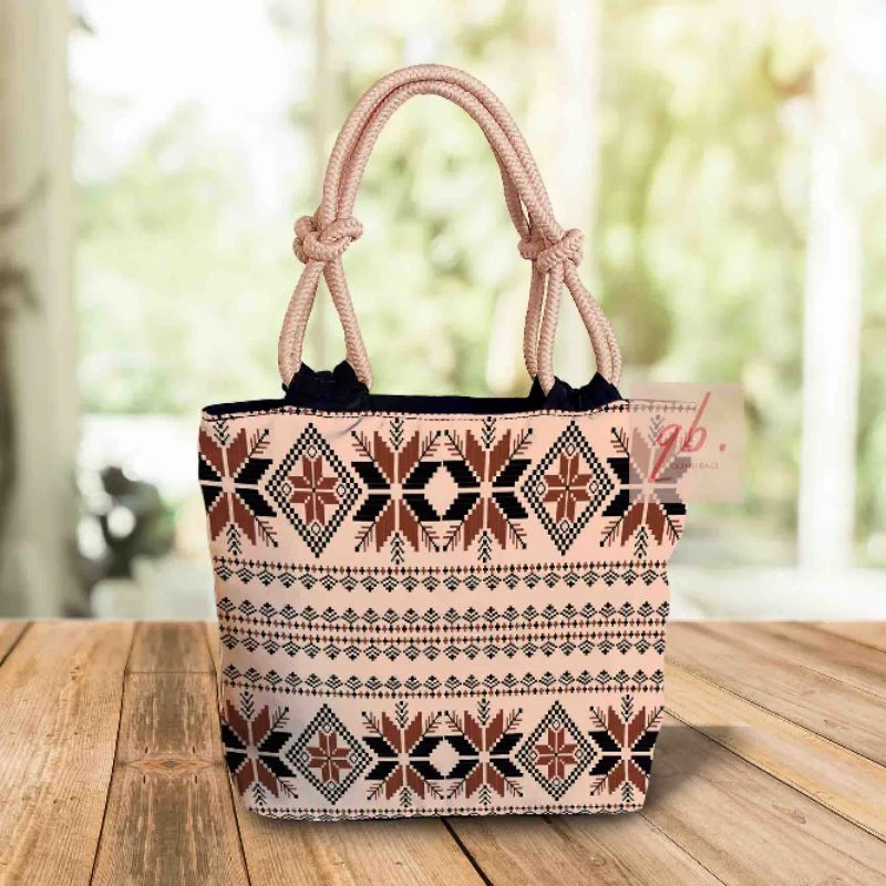 Bolso de mano con estampado batik, motivo étnico, tribal, tropical, floral, flor, tribal, marrón