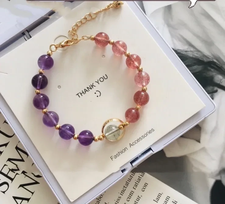 Pulsera de amatista natural y lavanda para mujer, gran oferta