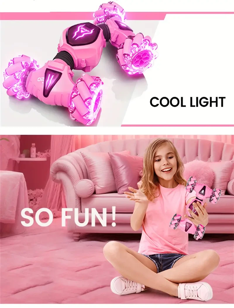 Coche teledirigido con 2 mandos a distancia, 2,4 GHz, tracción en las cuatro ruedas, detección de gestos, coche acrobático teledirigido de juguete, rotación de 360 grados, doble cara, control manual, con luces, regalo para niños.