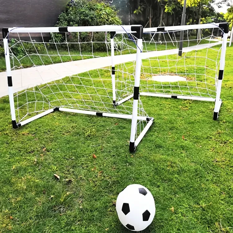 Portería de fútbol plegable de 2 piezas, red portátil para interior y exterior, equipo de entrenamiento extraíble para niños, regalo de cumpleaños para niños y niñas, material PP, blanco y azul.