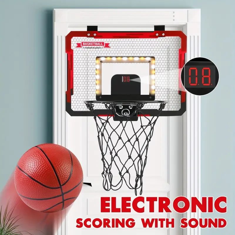 ¡Ilumina la diversión! Canasta de baloncesto infantil de interior con luces LED, marcador electrónico y 4 pelotas. ¡El regalo perfecto para niños y adolescentes! Regalo de Halloween, Navidad, Acción de Gracias, Halloween.