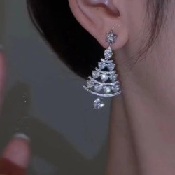 Pendientes de árbol de Navidad con aguja de plata de alta calidad para mujer