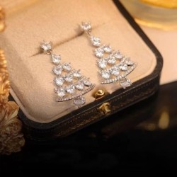 Pendientes de árbol de Navidad con aguja de plata de alta calidad para mujer
