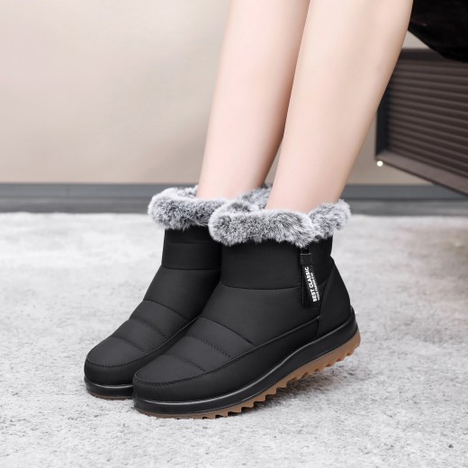 Botas de nieve de invierno con cremallera lateral, botines de felpa cálidos a la moda, zapatos cortos de forro polar para mujer