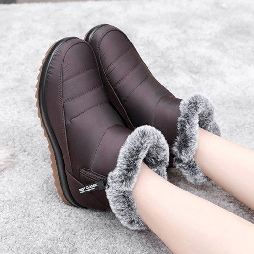 Botas de nieve de invierno con cremallera lateral, botines de felpa cálidos a la moda, zapatos cortos de forro polar para mujer