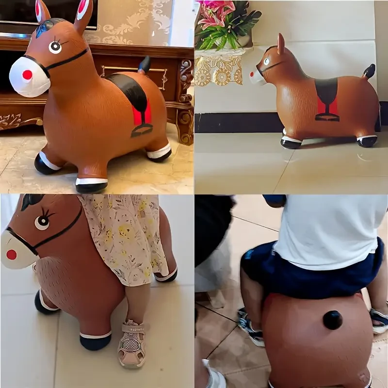 Caballo inflable saltarín para niños - PVC suave, marrón claro con bomba incluida - Regalo perfecto para jugar al aire libre para niños y niñas