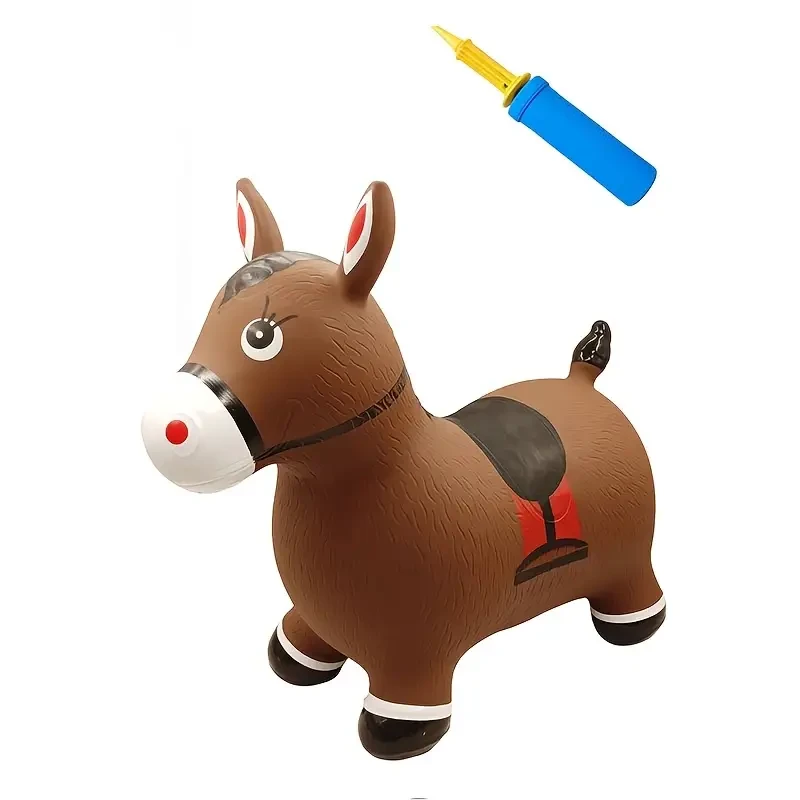 Caballo inflable saltarín para niños - PVC suave, marrón claro con bomba incluida - Regalo perfecto para jugar al aire libre para niños y niñas