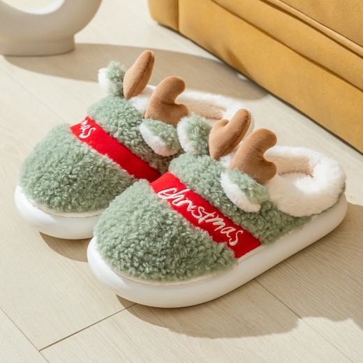 Zapatillas navideñas de invierno para el hogar, suaves y acogedoras, con diseño de alce