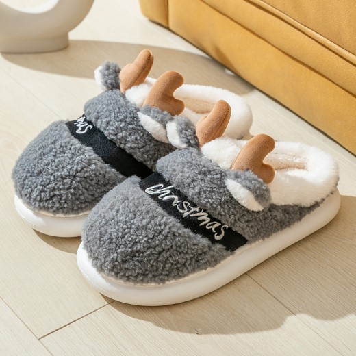 Zapatillas navideñas de invierno para el hogar, suaves y acogedoras, con diseño de alce