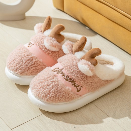 Zapatillas navideñas de invierno para el hogar, suaves y acogedoras, con diseño de alce