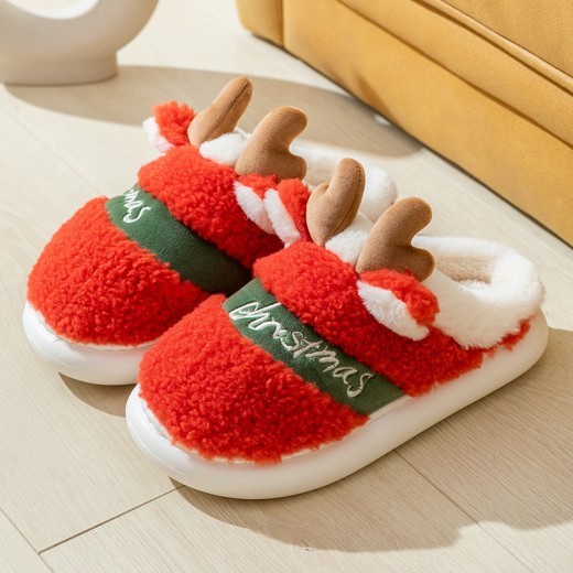 Zapatillas navideñas de invierno para el hogar, suaves y acogedoras, con diseño de alce