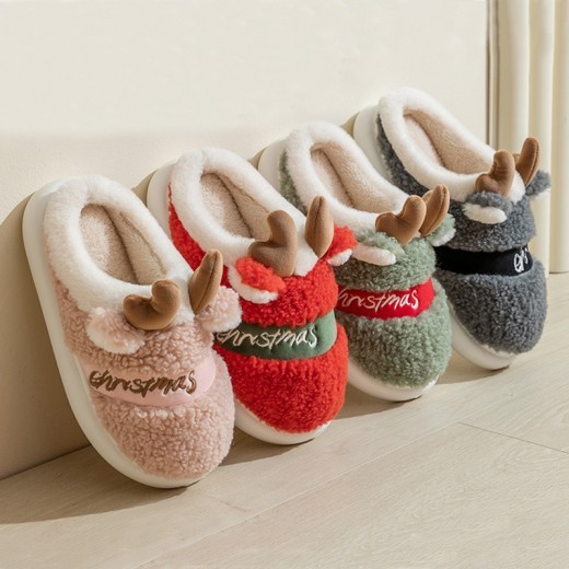 Zapatillas navideñas de invierno para el hogar, suaves y acogedoras, con diseño de alce