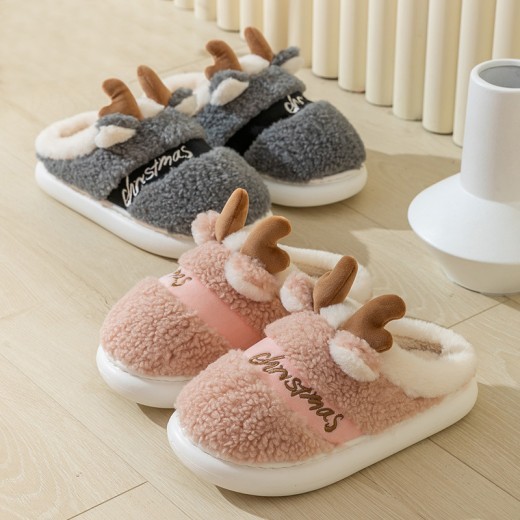 Zapatillas navideñas de invierno para el hogar, suaves y acogedoras, con diseño de alce