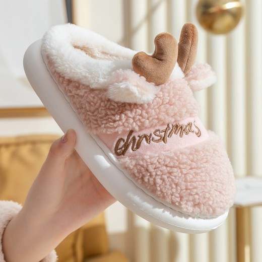 Zapatillas navideñas de invierno para el hogar, suaves y acogedoras, con diseño de alce