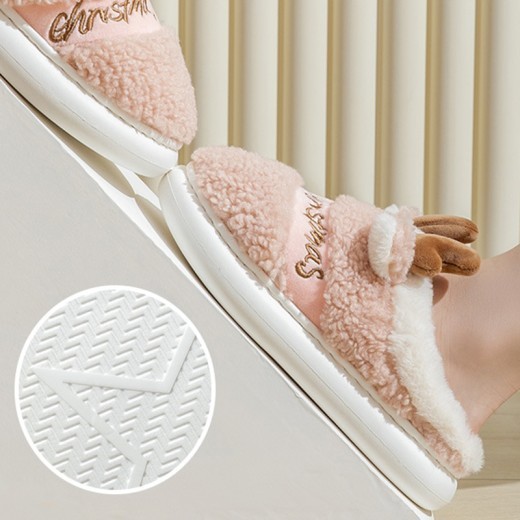 Zapatillas navideñas de invierno para el hogar, suaves y acogedoras, con diseño de alce