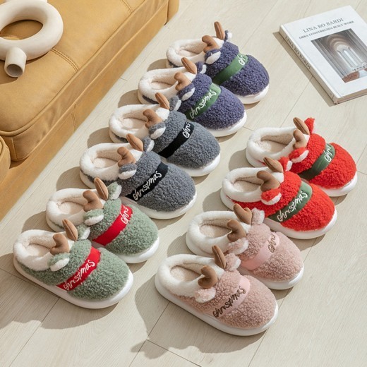 Zapatillas navideñas de invierno para el hogar, suaves y acogedoras, con diseño de alce