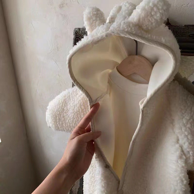 Jersey de algodón con capucha de cordero de doble cara para bebés, niños y niñas, de invierno