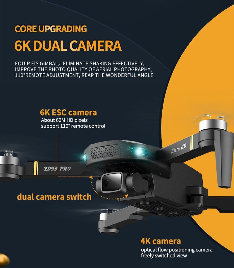 Dron GD93 Pro 6K con cámara dual profesional, GPS, WIFI 5G, plegable
