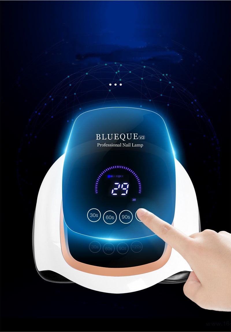 Achieve flawless nails with the BLUEQUE Nail Lamp. This professional LED nail dryer quickly cures gel and UV polish with its high-powered LED technology. Featuring an auto-sensor, adjustable timers, and compatibility with most gel polishes, this portable