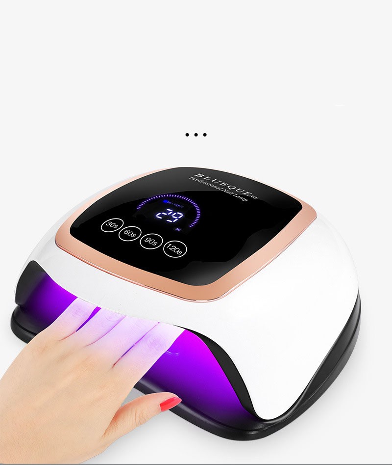Achieve flawless nails with the BLUEQUE Nail Lamp. This professional LED nail dryer quickly cures gel and UV polish with its high-powered LED technology. Featuring an auto-sensor, adjustable timers, and compatibility with most gel polishes, this portable