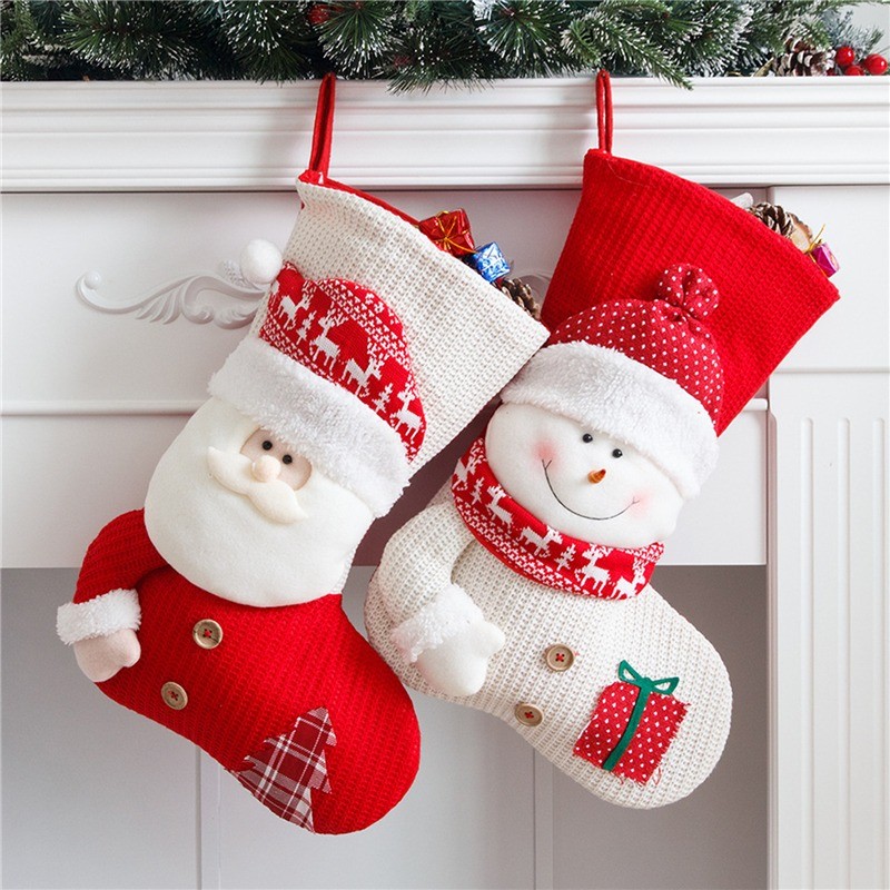 Medias navideñas grandes de punto rojo y blanco con diseño de Papá Noel para decorar la chimenea, bolsas de regalo de Navidad, porta caramelos, decoración para el hogar