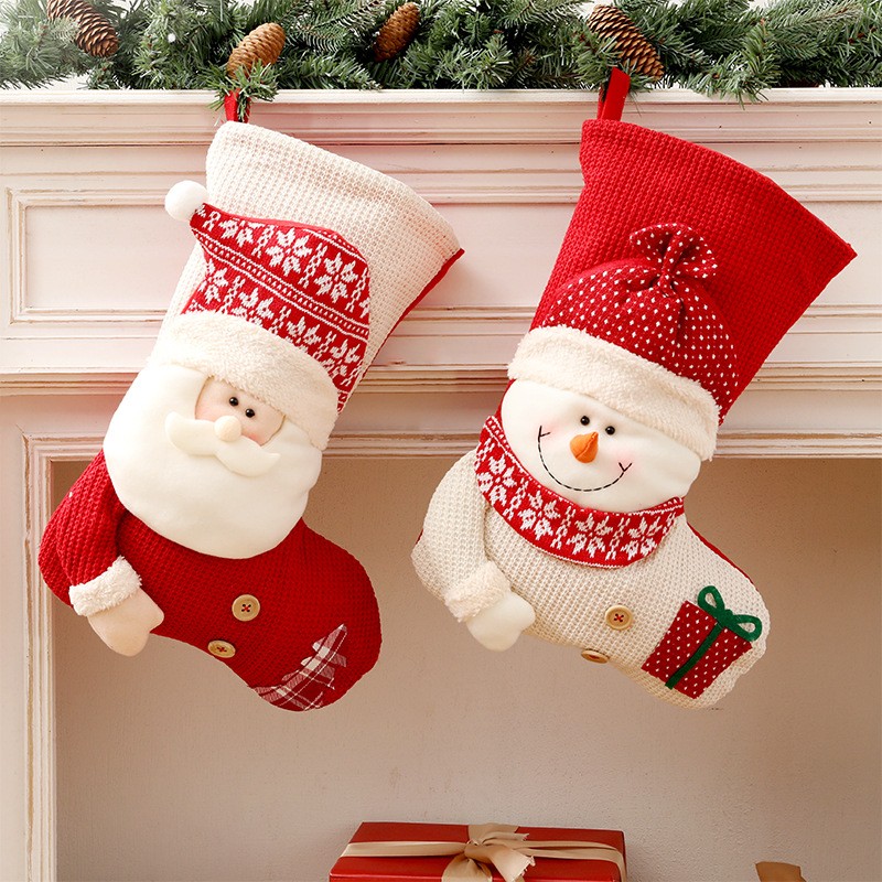 Medias navideñas grandes de punto rojo y blanco con diseño de Papá Noel para decorar la chimenea, bolsas de regalo de Navidad, porta caramelos, decoración para el hogar