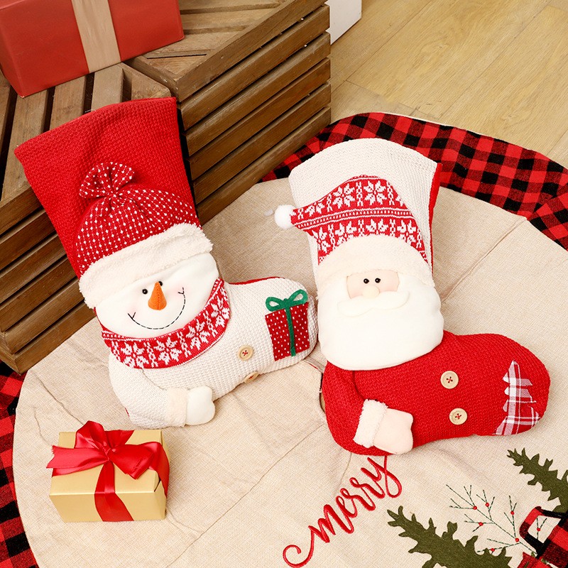 Medias navideñas grandes de punto rojo y blanco con diseño de Papá Noel para decorar la chimenea, bolsas de regalo de Navidad, porta caramelos, decoración para el hogar