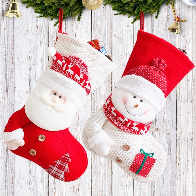 Medias navideñas grandes de punto rojo y blanco con diseño de Papá Noel para decorar la chimenea, bolsas de regalo de Navidad, porta caramelos, decoración para el hogar