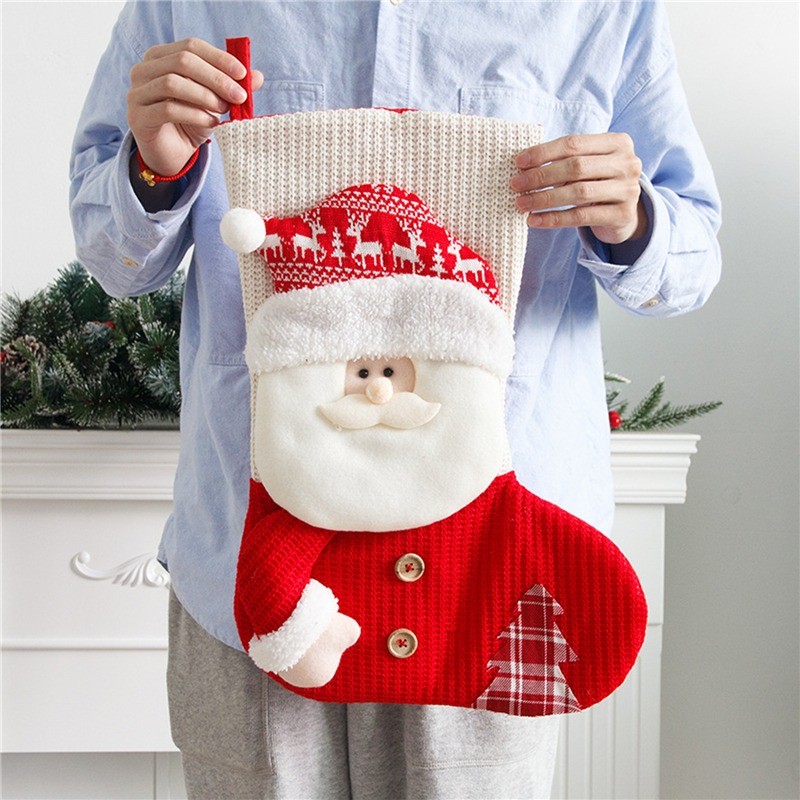 Medias navideñas grandes de punto rojo y blanco con diseño de Papá Noel para decorar la chimenea, bolsas de regalo de Navidad, porta caramelos, decoración para el hogar