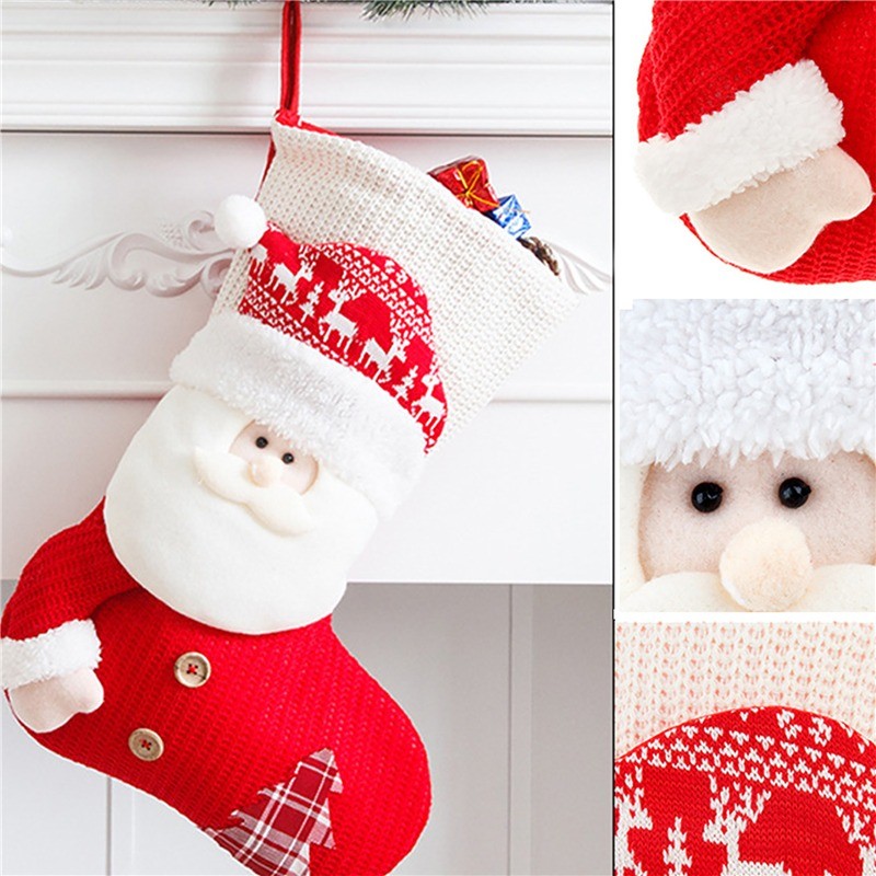 Medias navideñas grandes de punto rojo y blanco con diseño de Papá Noel para decorar la chimenea, bolsas de regalo de Navidad, porta caramelos, decoración para el hogar