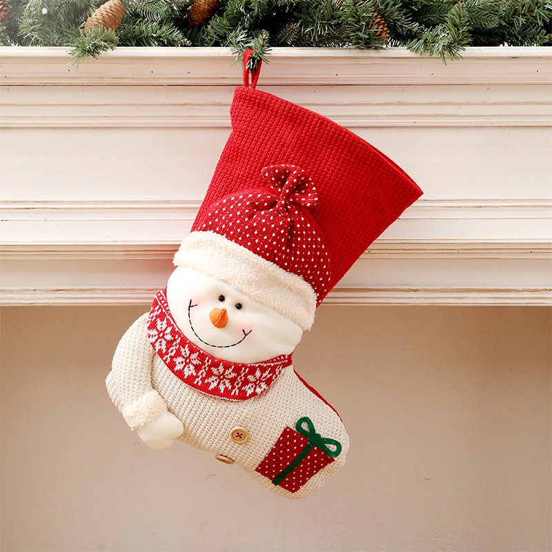 Medias navideñas grandes de punto rojo y blanco con diseño de Papá Noel para decorar la chimenea, bolsas de regalo de Navidad, porta caramelos, decoración para el hogar