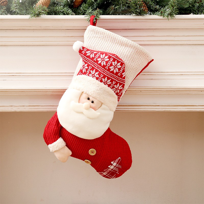 Medias navideñas grandes de punto rojo y blanco con diseño de Papá Noel para decorar la chimenea, bolsas de regalo de Navidad, porta caramelos, decoración para el hogar