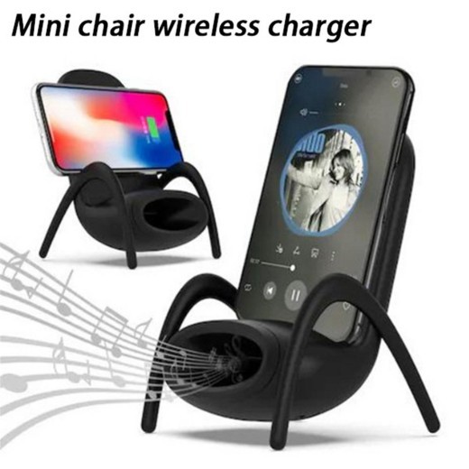 Mini silla portátil con cargador inalámbrico, soporte para teléfono móvil de escritorio, cargador inalámbrico de 10 W, carga rápida, regalo especial