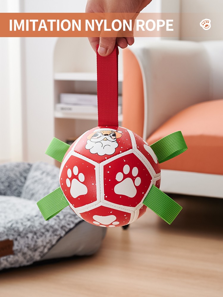 Pelotas de fútbol para perros con lazos, regalo de Halloween y Navidad para mascotas, juguete de cumpleaños para cachorros, juguetes interactivos para tirar de la cuerda, juguetes acuáticos.