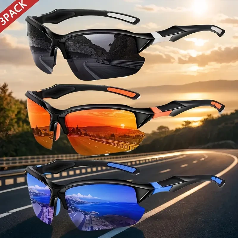 Juego de 3 gafas polarizadas de alto rendimiento: polarizadas, resistentes al viento y antirreflejos, ideales para ciclismo, béisbol, correr, pescar, golf y conducir.