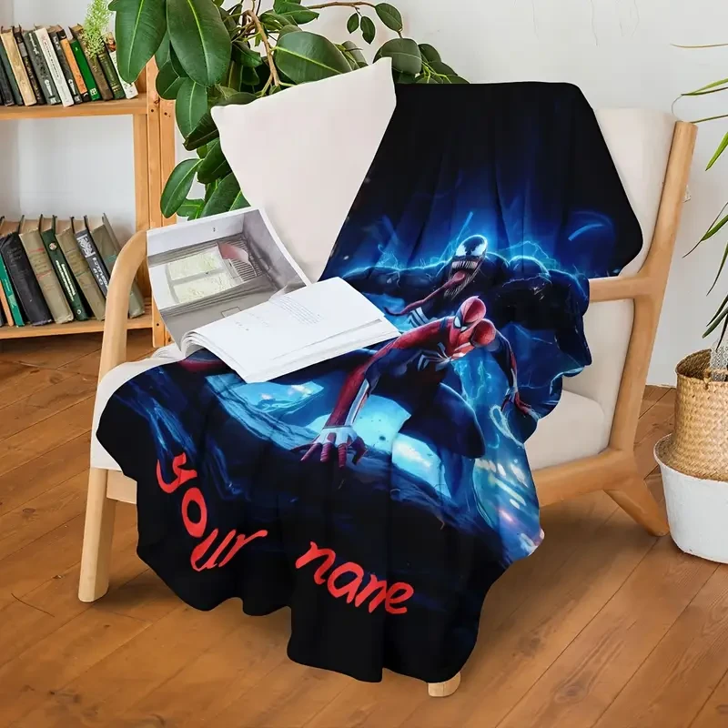 Discover the Customizable Red & Blue Spider-Themed Blanket—a soft, lightweight, and cozy blanket with a fun spider design. Personalize with a name for a thoughtful gift idea, ideal for kids and adults alike. Perfect for home, office, or travel use, provid