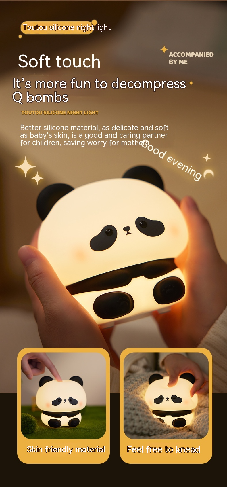 Brighten your home with the Panda LED Night Light—a cute silicone touch lamp with adjustable brightness, USB rechargeability, and a built-in timer. Perfect for children’s bedrooms, gifting, and home décor.