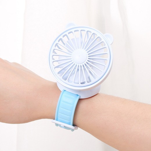 Ventilador de reloj recargable para estudiantes, ventilador de escritorio con forma de oso, mini ventilador de mano