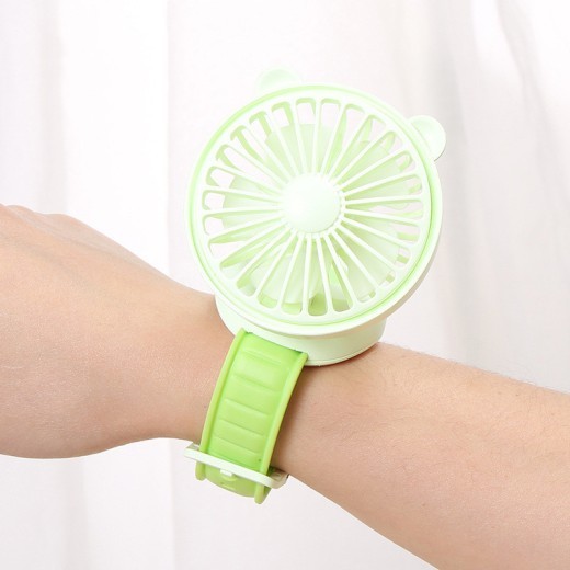 Ventilador de reloj recargable para estudiantes, ventilador de escritorio con forma de oso, mini ventilador de mano