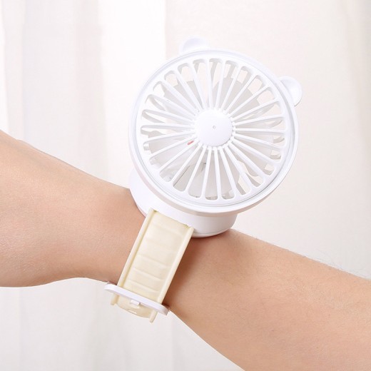 Ventilador de reloj recargable para estudiantes, ventilador de escritorio con forma de oso, mini ventilador de mano