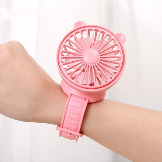 Ventilador de reloj recargable para estudiantes, ventilador de escritorio con forma de oso, mini ventilador de mano