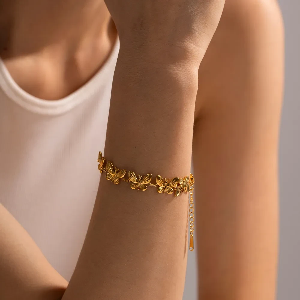 Pulsera de mariposa de acero inoxidable transfronteriza de moda y combinable con Europa y América para mujer, pulseras delicadas de lujo, joyería