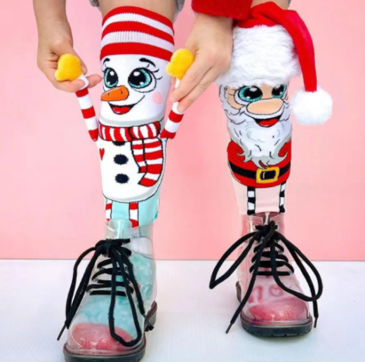 Featuring classic Christmas designs like Santa, reindeer, and snowflakes, these socks are perfect for holding small gifts, treats, and goodies. Use them as stockings, gift wraps, or fun decor pieces this Christmas season.