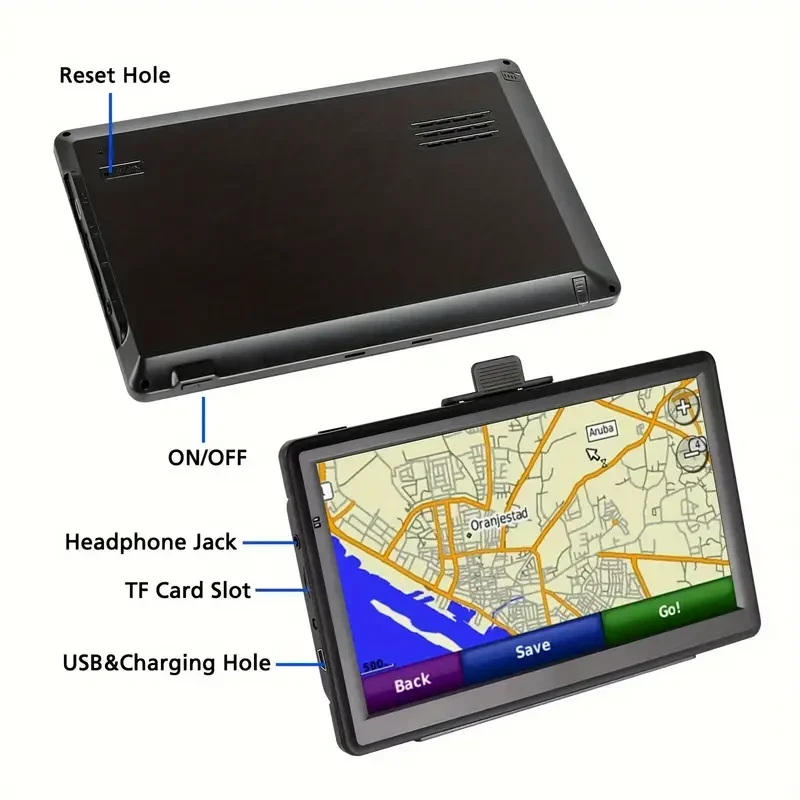 iscover the 2024 Touch Screen GPS Navigation Device for car and truck use. With a 7" touchscreen, spoken directions, USB rechargeable battery, and universal design for all seasons.