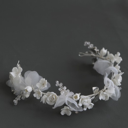 Diadema de cerámica con flores para mujer