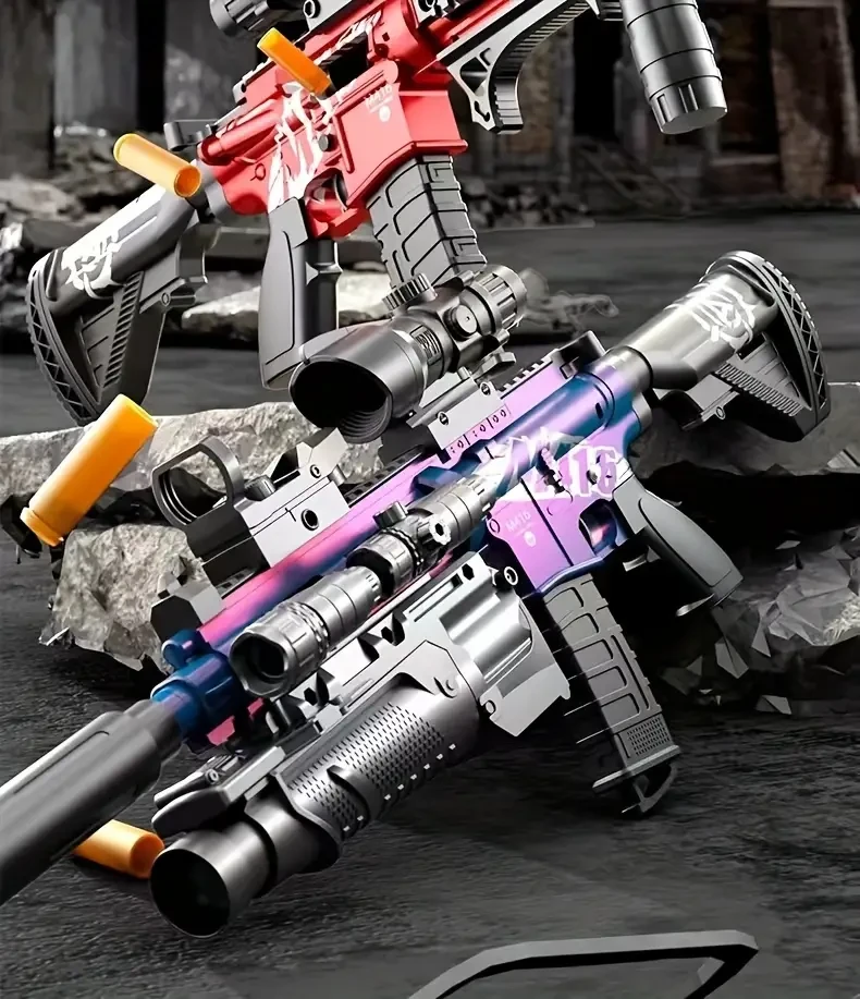 Rifle de asalto eléctrico M416 de juguete con linterna y mira, manual y carga USB, incluye 20 cartuchos y objetivo de retorno, plástico duradero y material resistente, configuración completa para niños - Rojo