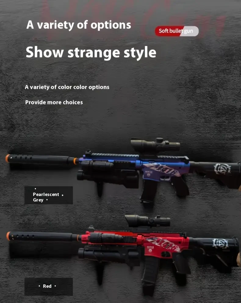 Rifle de asalto eléctrico M416 de juguete con linterna y mira, manual y carga USB, incluye 20 cartuchos y objetivo de retorno, plástico duradero y material resistente, configuración completa para niños - Rojo