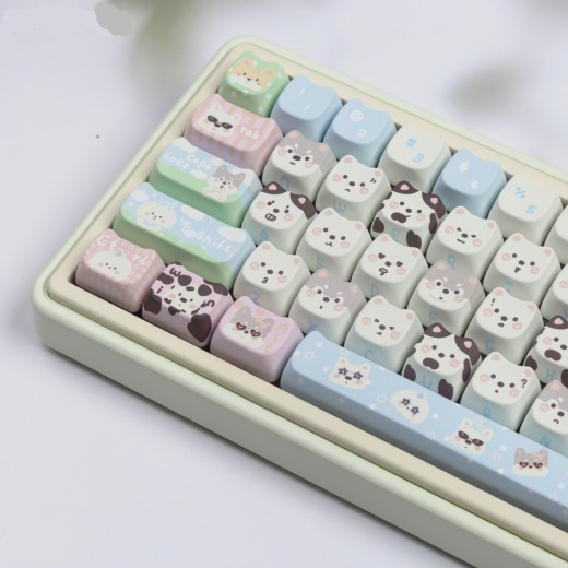 Juego completo de teclas de sublimación PBT con diseño de cachorro para teclados